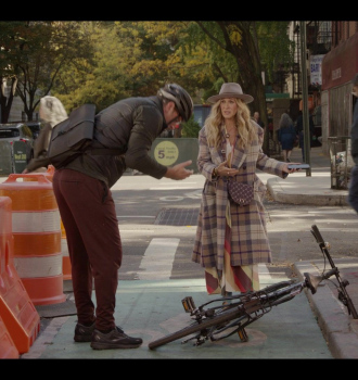 Long Plaid Coat of Sarah Jessica Parker as Carrie Bradshaw Outfit And Just Like That... TV Show