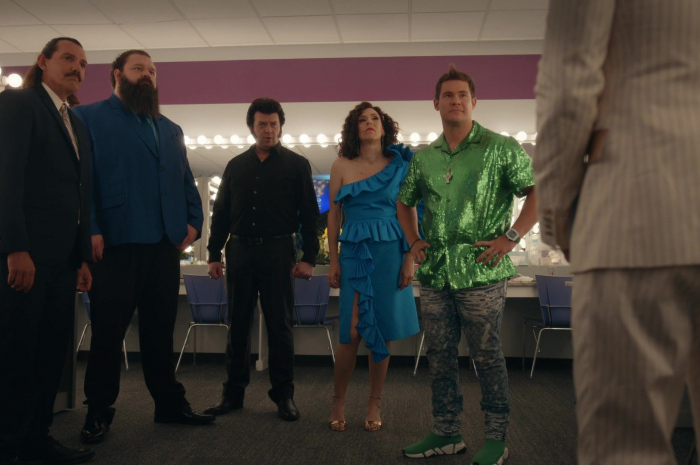 Green Sneakers of Adam DeVine as Kelvin Gemstone Outfit The Righteous Gemstones TV Show