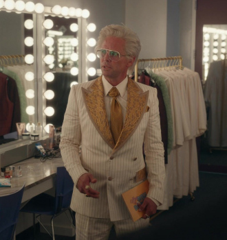 White Gold Glitter Jacquard Double breasted Striped Suit Worn by Walton Goggins as Baby Billy Freeman Outfit The Righteous Gemstones TV Show