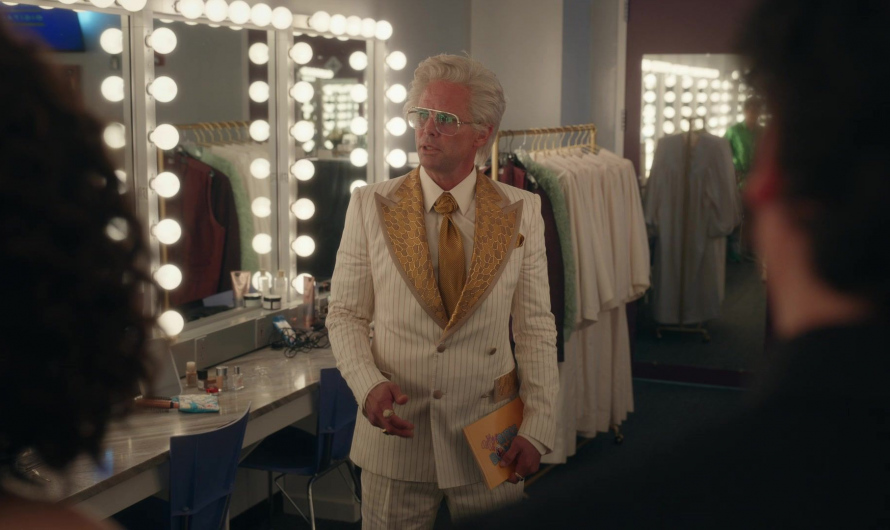White Gold Glitter Jacquard Double breasted Striped Suit Worn by Walton Goggins as Baby Billy Freeman