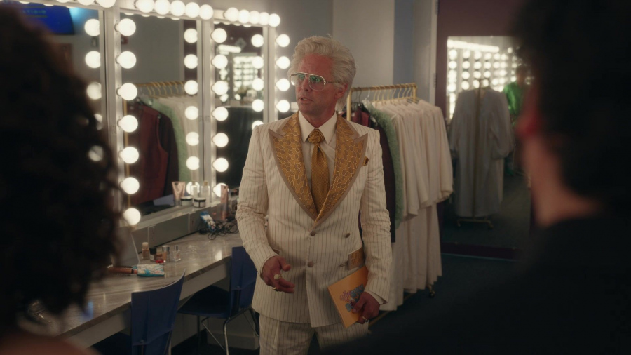 white gold glitter jacquard double breasted striped suit - Walton Goggins (Baby Billy Freeman) - The Righteous Gemstones TV Show
