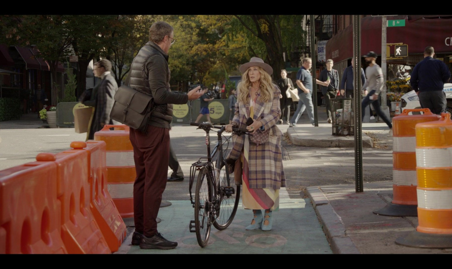 Fedora Hat, Plaid Coat and Suede High Heels of Sarah Jessica Parker as Carrie Bradshaw