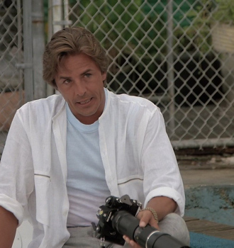 Worn on Miami Vice TV Show - White Cotton Shirt Worn by Don Johnson as Detective James "Sonny" Crockett