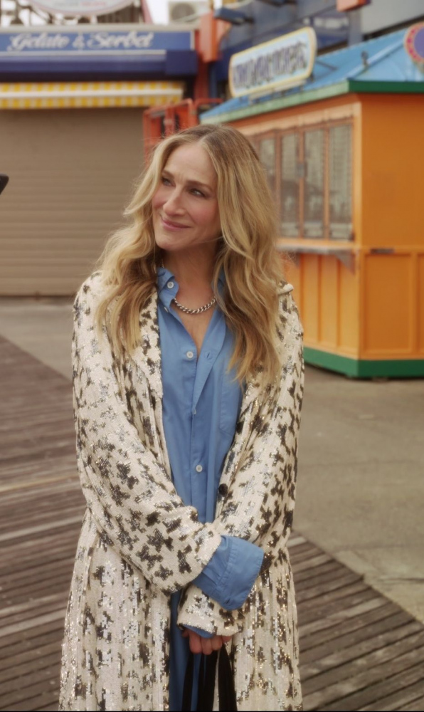 sequin embroidered coat - Sarah Jessica Parker (Carrie Bradshaw) - And Just Like That... TV Show