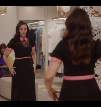 Black Pencil Dress With Pink Collar and Belt Worn by Kristin Davis as Charlotte York Goldenblatt Outfit And Just Like That... TV Show