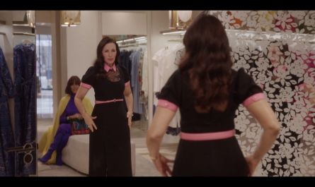 Black Pencil Dress With Pink Collar and Belt Worn by Kristin Davis as Charlotte York Goldenblatt Outfit And Just Like That... TV Show