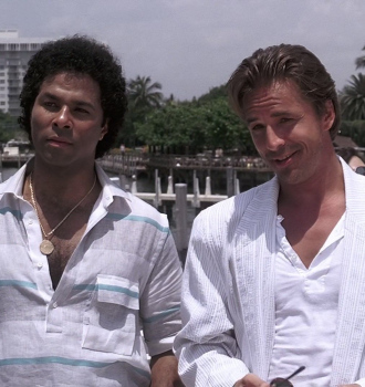 Striped Short Sleeve Shirt Worn by Philip Michael Thomas as Detective Ricardo "Rico" Tubbs Outfit Miami Vice TV Show