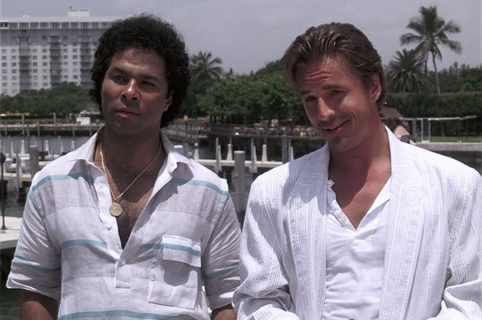 Striped Short Sleeve Shirt Worn by Philip Michael Thomas as Detective Ricardo "Rico" Tubbs Outfit Miami Vice TV Show