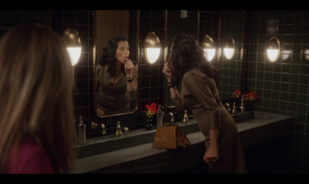 Brown Leather Handbag of Sarita Choudhury as Seema Patel Outfit And Just Like That... TV Show