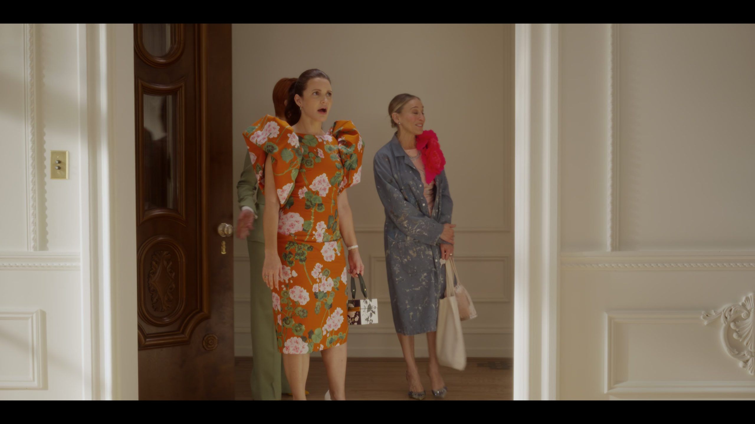 Floral Print Poplin Puff Sleeve Midi Dress Worn by Kristin Davis as Charlotte York Goldenblatt