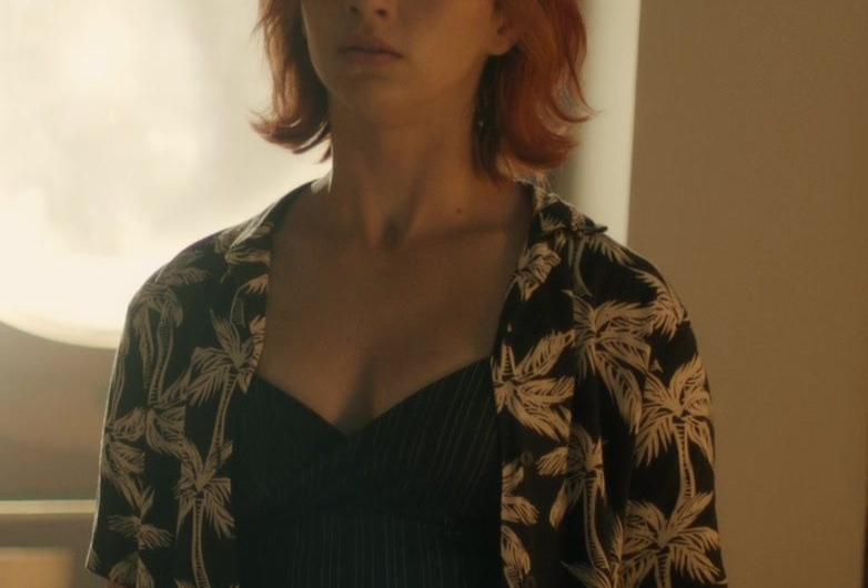 Black Palm Print Hawaiian Shirt Worn by Emily Rudd as Nami
