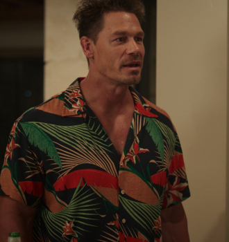 Button Down Tropical Print Short Sleeve Shirt of John Cena as Ron Outfit Vacation Friends 2 (2023) Movie