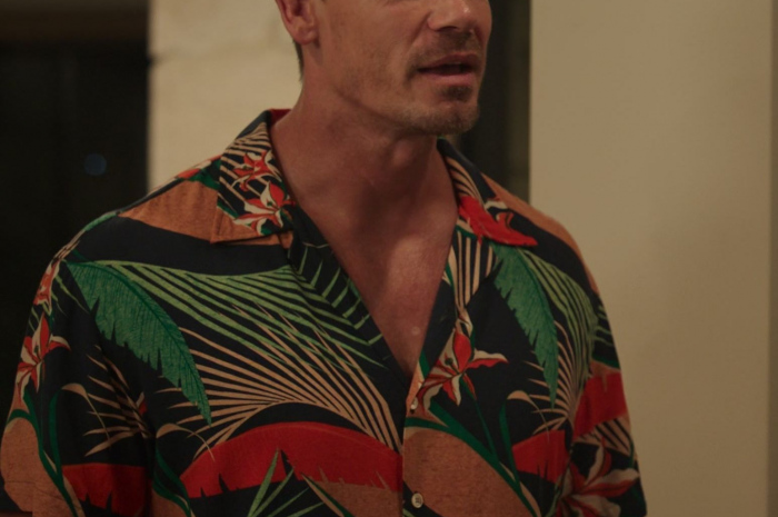 Button Down Tropical Print Short Sleeve Shirt of John Cena as Ron Outfit Vacation Friends 2 (2023) Movie