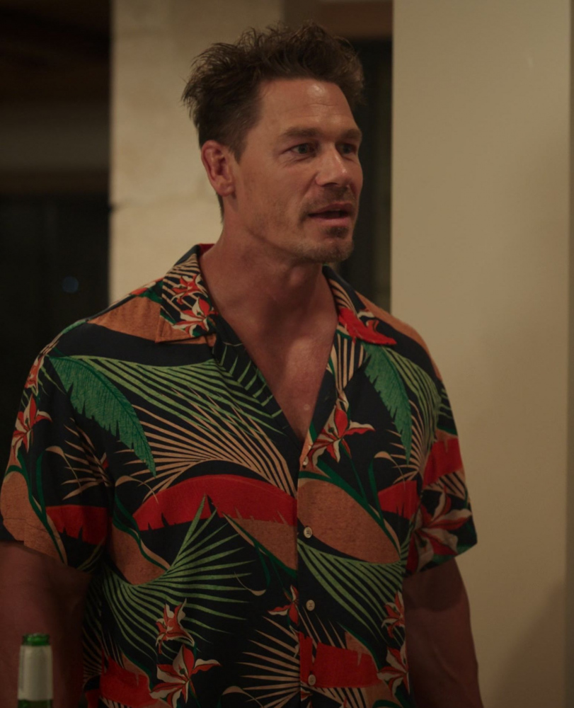 button down tropical print short sleeve shirt - John Cena (Ron) - Vacation Friends 2 (2023) Movie