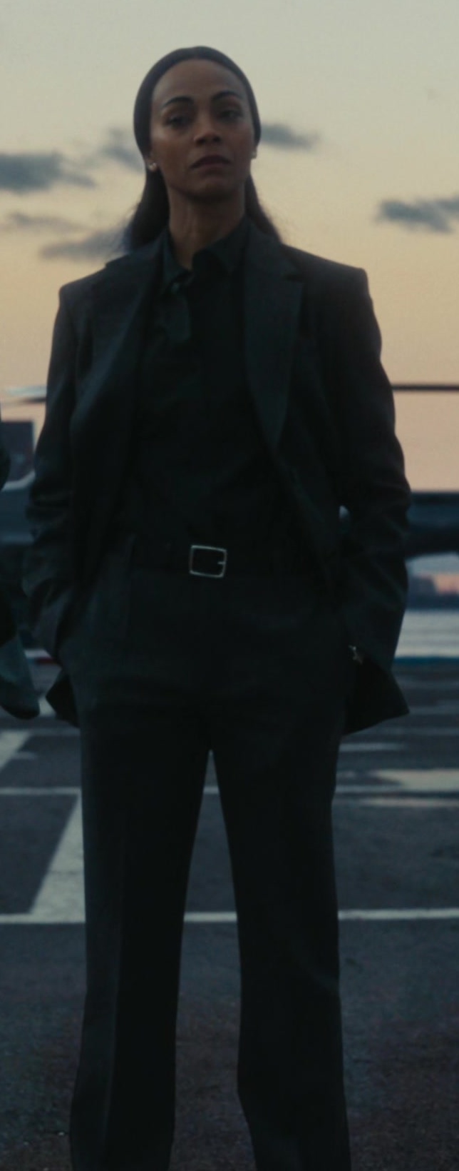 Black Pantsuit Worn by Zoe Saldaña as Joe