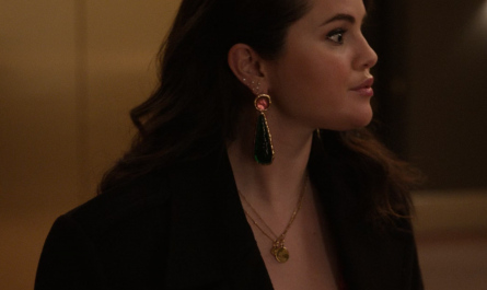 Pink and Green Acrylic Beaded Drop Statement Earrings of Selena Gomez as Mabel Mora Outfit Only Murders in the Building TV Show