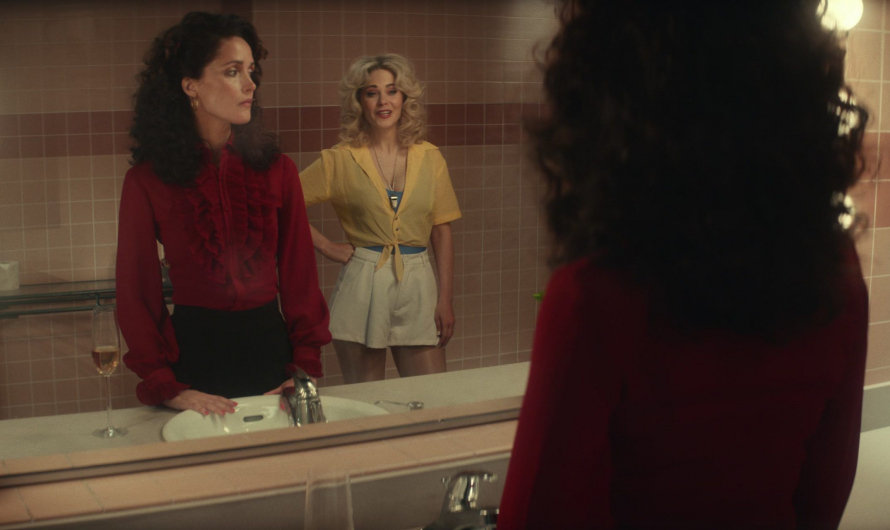 Red Long Sleeved Ruffle Blouse Top Worn by Rose Byrne as Sheila Rubin