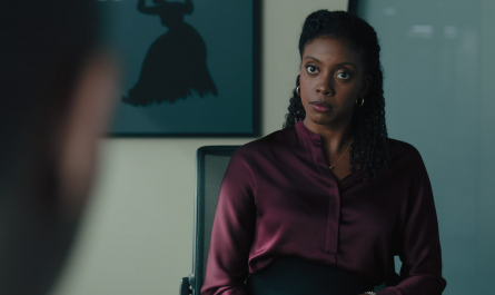 Formal Satin Blouse Worn by Condola Rashād as Kate Sacker Outfit Billions TV Show