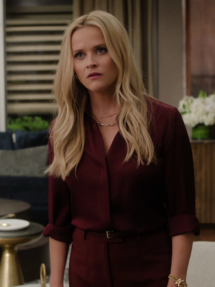 burgundy silk blouse - Reese Witherspoon (Bradley Jackson) - The Morning Show TV Show