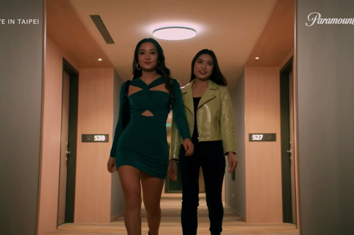 Green Cut Out Long Sleeved Cocktail Dress Worn by Chelsea Zhang as Sophie Ha Outfit Love in Taipei (2023) Movie