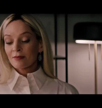 Aquamarine Drop Earrings of Uma Thurman as Patrice Capullo Outfit The Kill Room (2023) Movie