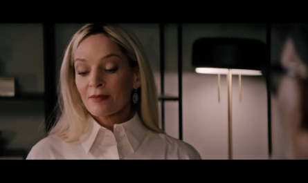 Aquamarine Drop Earrings of Uma Thurman as Patrice Capullo Outfit The Kill Room (2023) Movie