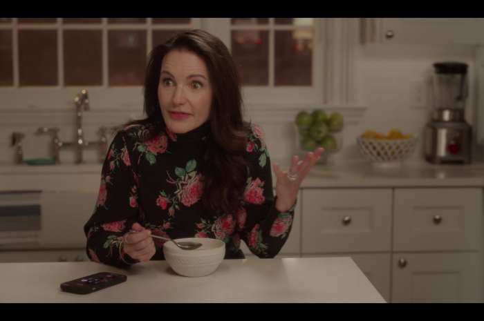 Black Floral Rose Print Top Worn by Kristin Davis as Charlotte York Goldenblatt Outfit And Just Like That... TV Show