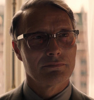 Grey Square Stripe Frame Eyeglasses Worn by Mads Mikkelsen as Jürgen Voller Outfit Indiana Jones and the Dial of Destiny (2023) Movie