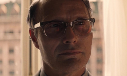 Grey Square Stripe Frame Eyeglasses Worn by Mads Mikkelsen as Jürgen Voller Outfit Indiana Jones and the Dial of Destiny (2023) Movie
