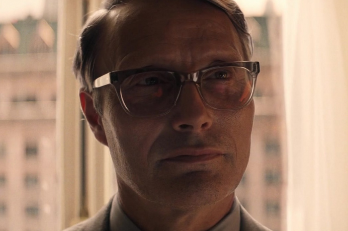 Grey Square Stripe Frame Eyeglasses Worn by Mads Mikkelsen as Jürgen Voller Outfit Indiana Jones and the Dial of Destiny (2023) Movie