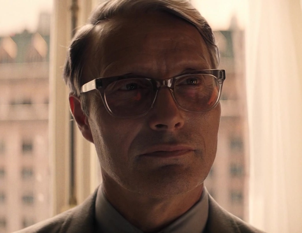Worn on Indiana Jones and the Dial of Destiny (2023) Movie - Grey Square Stripe Frame Eyeglasses Worn by Mads Mikkelsen as Jürgen Voller