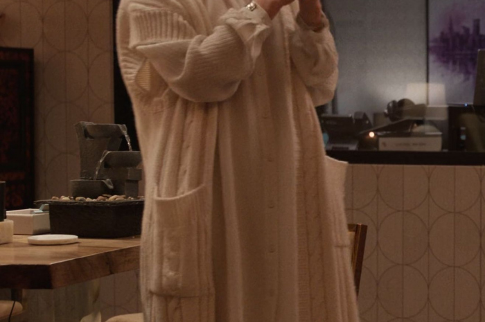 White Long Knit Cardigan Worn by Tina Fey as Cinda Canning Outfit Only Murders in the Building TV Show