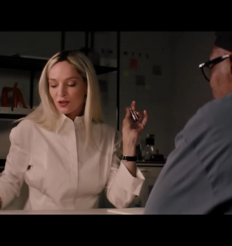 White Long Sleeve Shirt of Uma Thurman as Patrice Capullo Outfit The Kill Room (2023) Movie