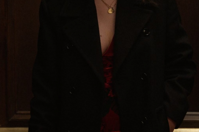 Black Double Breasted Coat Worn by Selena Gomez as Mabel Mora Outfit Only Murders in the Building TV Show