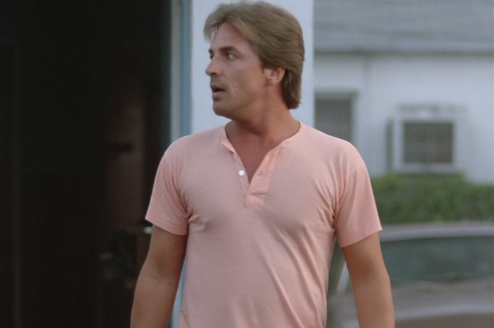 Pastel Pink Short Sleeve Shirt of Don Johnson as Detective James Crockett Outfit Miami Vice TV Show