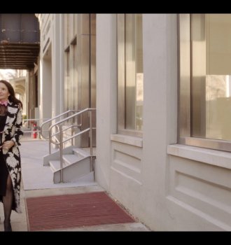 Floral Patterned Black Coat Worn by Kristin Davis as Charlotte York Goldenblatt Outfit And Just Like That... TV Show