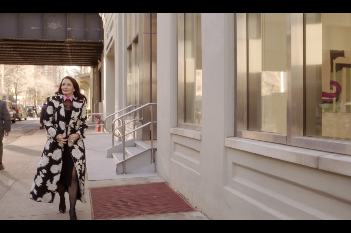 Floral Patterned Black Coat Worn by Kristin Davis as Charlotte York Goldenblatt Outfit And Just Like That... TV Show