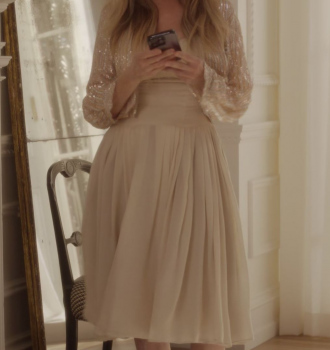 Champagne Midi Dress Worn by of Sarah Jessica Parker as Carrie Bradshaw Outfit And Just Like That... TV Show