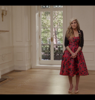 Floral-Jacquard Print Sleeveless Midi Dress Worn by Sarah Jessica Parker as Carrie Bradshaw Outfit And Just Like That... TV Show