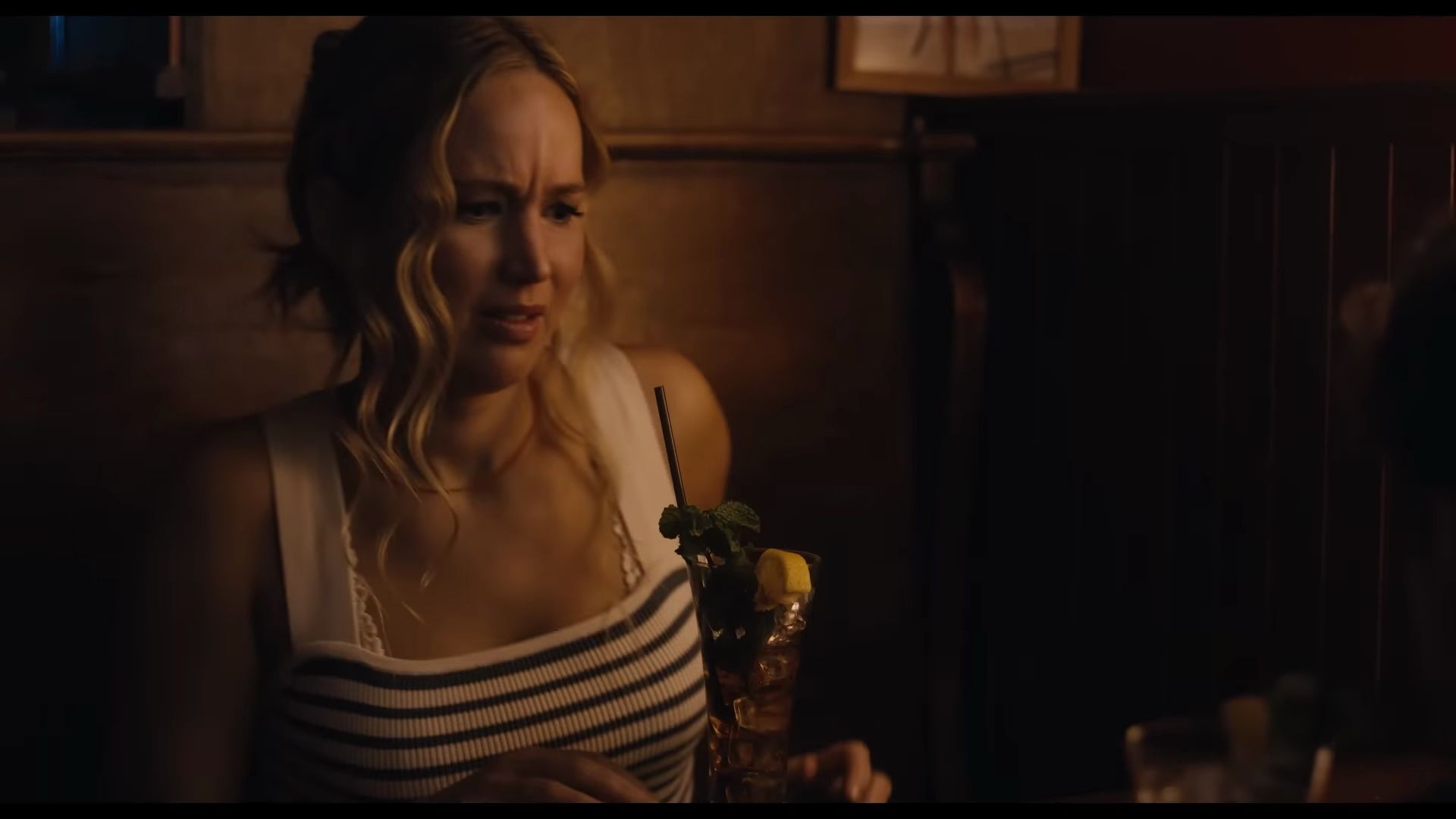 Worn on No Hard Feelings (2023) Movie - Striped Top of Jennifer Lawrence as Maddie Barker