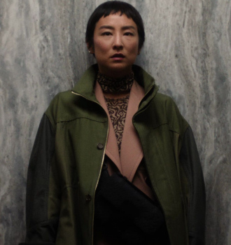 Dark Olive Jacket Worn by Greta Lee as Stella Bak Outfit The Morning Show TV Show