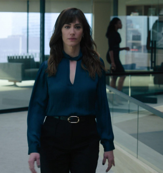Twist Cutout Neck Satin Top of Maggie Siff as Wendy Rhoades Outfit Billions TV Show