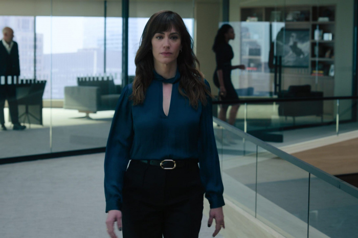 Twist Cutout Neck Satin Top of Maggie Siff as Wendy Rhoades Outfit Billions TV Show