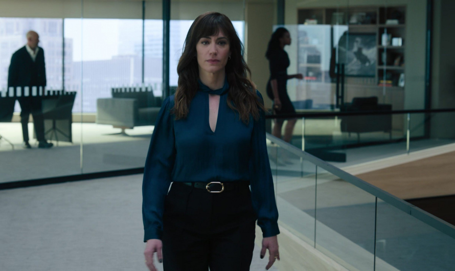 Twist Cutout Neck Satin Top of Maggie Siff as Wendy Rhoades