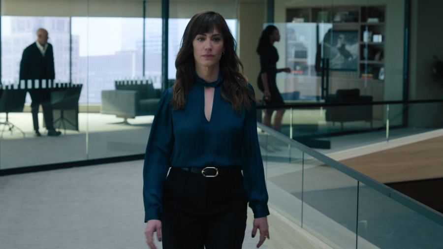 Twist Cutout Neck Satin Top of Maggie Siff as Wendy Rhoades