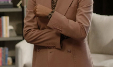 Camel Oversized Blazer and High Waist Pants Suit of Greta Lee as Stella Bak Outfit The Morning Show TV Show
