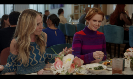 Blue Jacquard Crop Sweater Worn by Sarah Jessica Parker as Carrie Bradshaw Outfit And Just Like That... TV Show