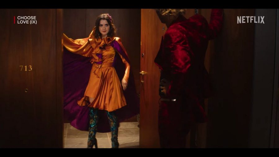 cape dress - Laura Marano (Cami) - Choose Love (2023) Movie
