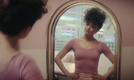 Pink Stripe Top of Rose Byrne as Sheila Rubin Outfit Physical TV Show