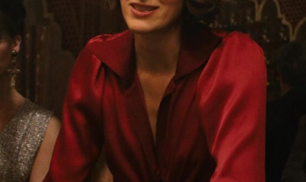 Red Satin Front Tie Blouse Worn by Phoebe Waller-Bridge as Helena Shaw Outfit Indiana Jones and the Dial of Destiny (2023) Movie
